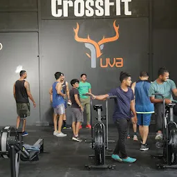 Athletes near the CrossFit Yuva wall logo
